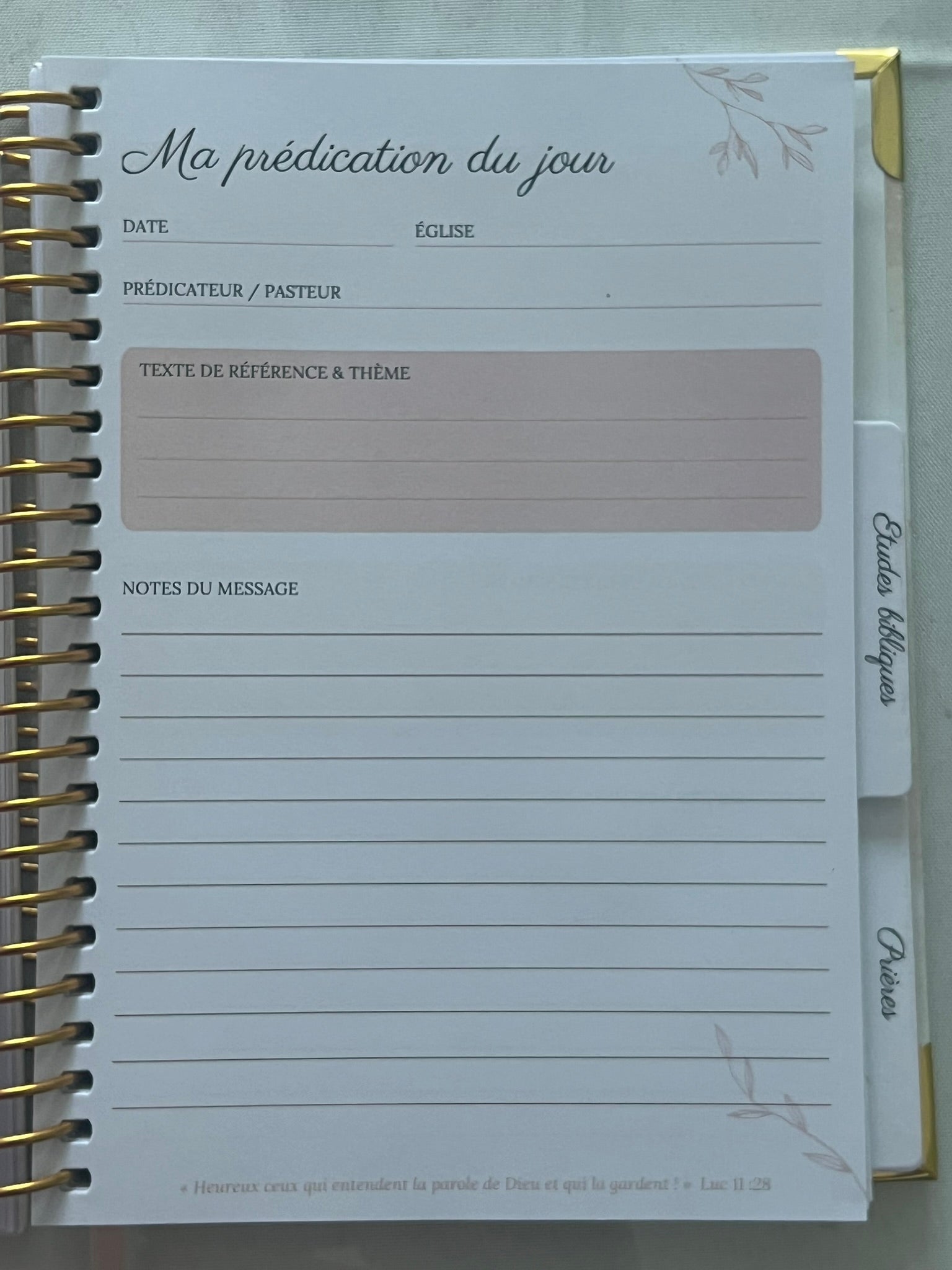 Carnet Spirituel 3-en-1 : Prédication · Étude Biblique · Prière