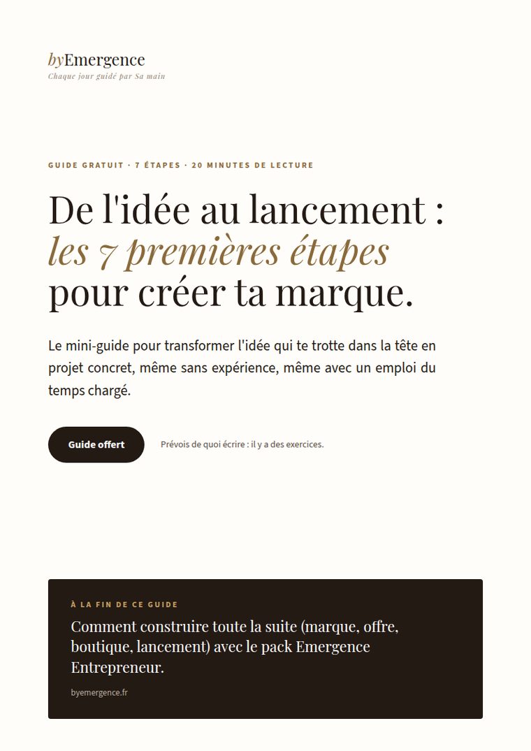 Couverture du guide gratuit Emergence Entrepreneur